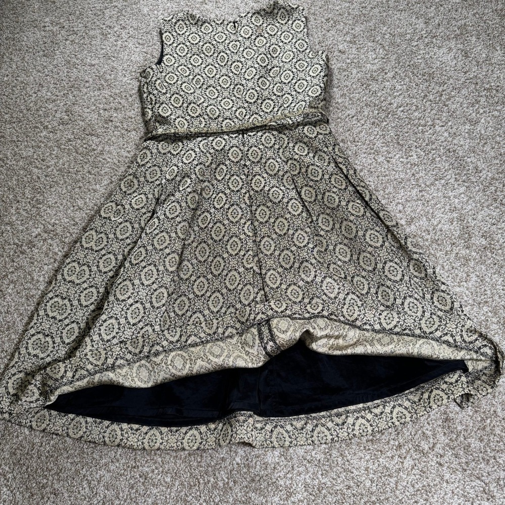 Talbots Womens Size 2 Gold‎ Black Jacquard Fit Flare Dress Rhinestone Belt - Picture 14 of 16